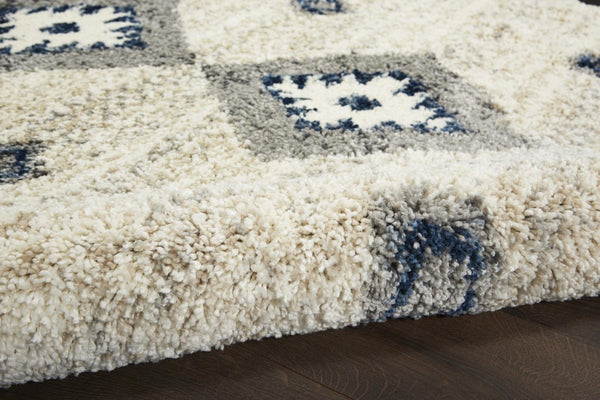4 X 6 Geometric Shag Area Rug Ivory Blue Gray Polypropylene Non Slip Fringe