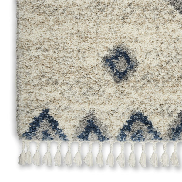 4 X 6 Geometric Shag Area Rug Ivory Blue Gray Polypropylene Non Slip Fringe