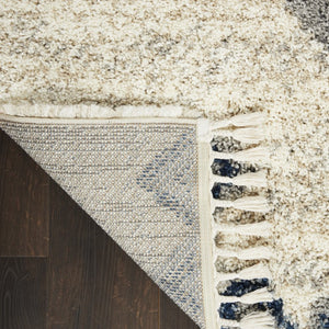 4 X 6 Geometric Shag Area Rug Ivory Blue Gray Polypropylene Non Slip Fringe