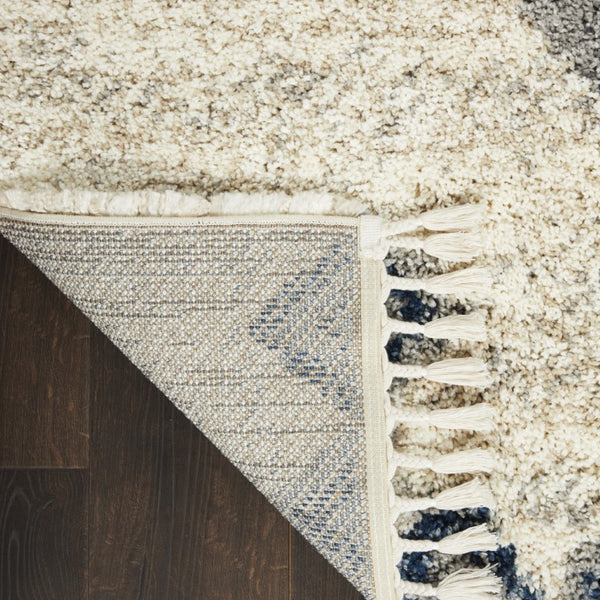 4 X 6 Geometric Shag Area Rug Ivory Blue Gray Polypropylene Non Slip Fringe