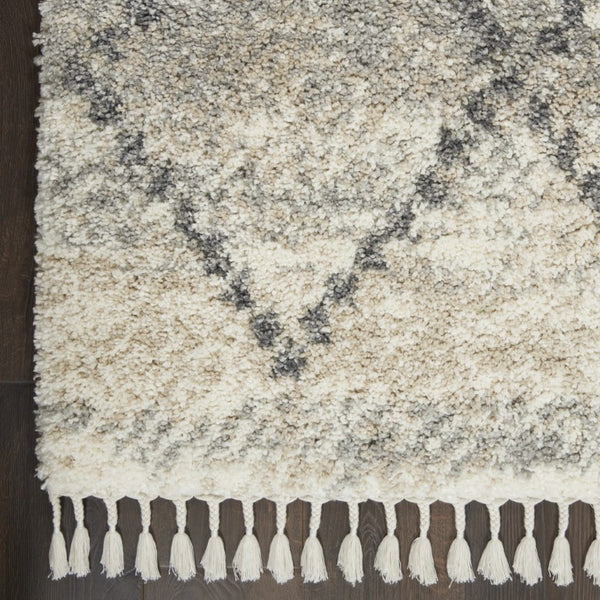 4 X 6 Ivory Gray Geometric Shag Rug Polypropylene Non Slip Fringe Accent