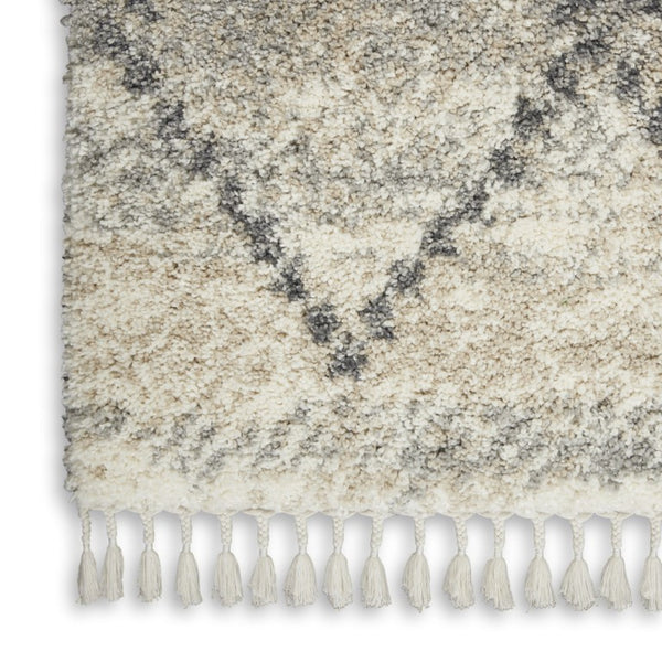 4 X 6 Ivory Gray Geometric Shag Rug Polypropylene Non Slip Fringe Accent
