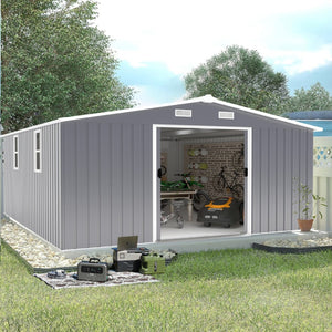 English Elm Campcraft 10x12 Ft Steel Outdoor Storage Shed with Daylight Windows and Weather Resistant Panels Dark Gray W1598S00048
