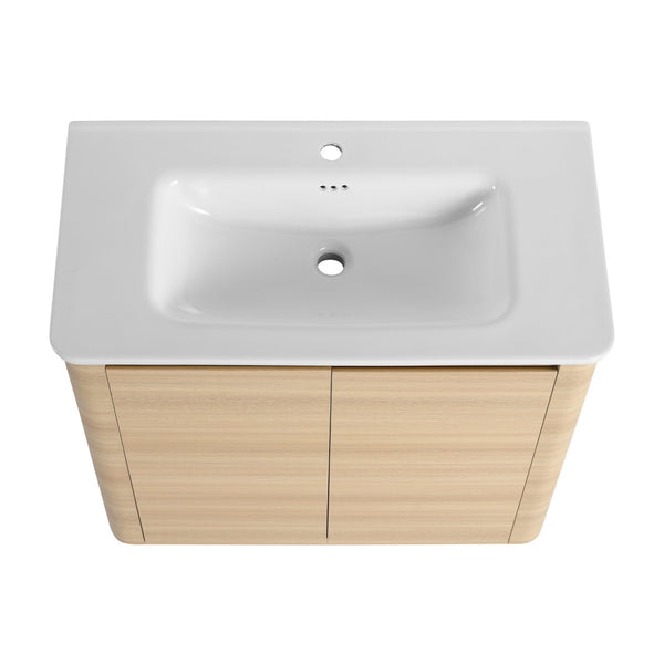 English Elm 36'' Freestanding Bathroom Vanity Plywood Cabinet Ceramic Sink Soft Close Doors W999P351893