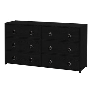 Butler Specialty Company Lark 60" Rectangular Wood Dresser With 6 Drawers And Glam Ring Pulls Black Acacia Solids,Mdf,Acacia Veneers 5525432-butler