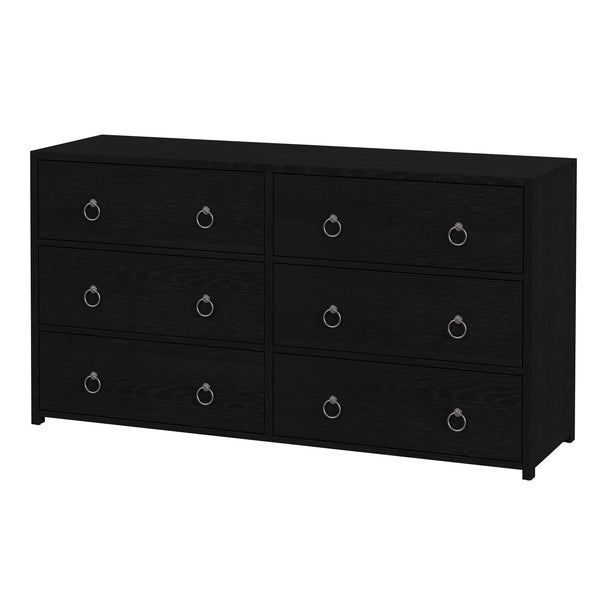 Butler Specialty Company Lark 60" Rectangular Wood Dresser With 6 Drawers And Glam Ring Pulls Black Acacia Solids,Mdf,Acacia Veneers 5525432-butler