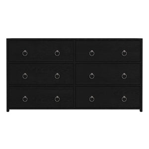 Butler Specialty Company Lark 60" Rectangular Wood Dresser With 6 Drawers And Glam Ring Pulls Black Acacia Solids,Mdf,Acacia Veneers 5525432-butler