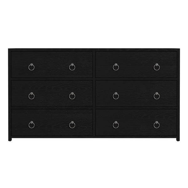 Butler Specialty Company Lark 60" Rectangular Wood Dresser With 6 Drawers And Glam Ring Pulls Black Acacia Solids,Mdf,Acacia Veneers 5525432-butler