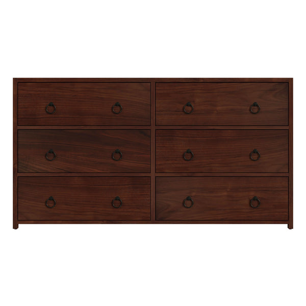 Butler Specialty Company Lark 60" Rectangular Wood Dresser With 6 Drawers And Glam Ring Pulls Medium Brown Acacia Solids,Mdf,Acacia Veneers 5525489-butler
