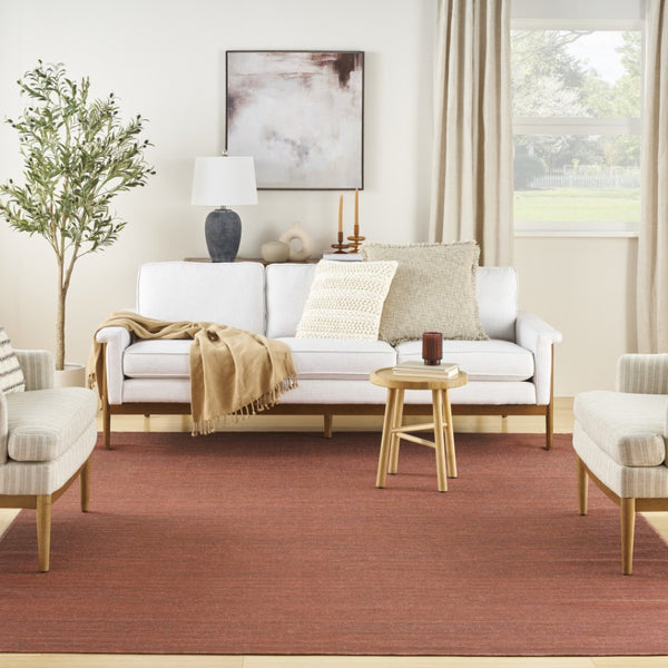 HomeRoots 9' Brick Red Abstract Area Rug - Modern, Machine-Washable Design Perfect for High-Traffic Areas 6' X 9' 552556