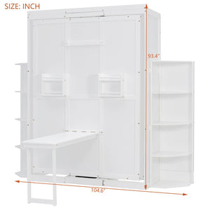 English Elm Rotating Murphy Wall Bed with Convertible Desk Dual Side Shelves Full Size Mdf Cabinet White LP000961AAK