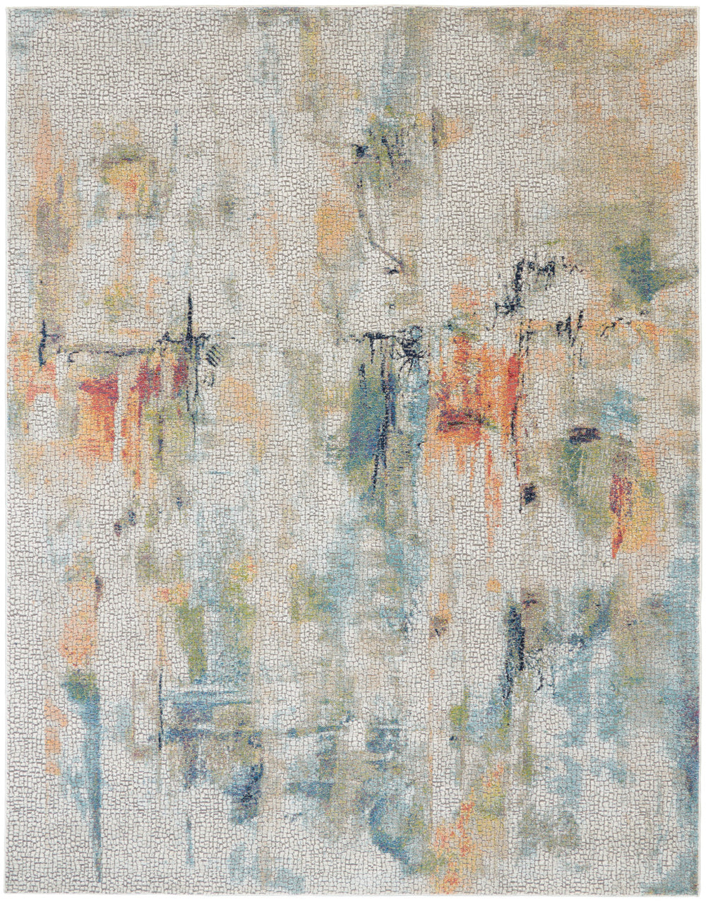 Homeroots 8' X 10' Ivory Blue And Gray Abstract Non Skid Area Rug  Polypropylene 552579