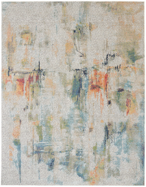 Homeroots 8' X 10' Ivory Blue And Gray Abstract Non Skid Area Rug  Polypropylene 552579