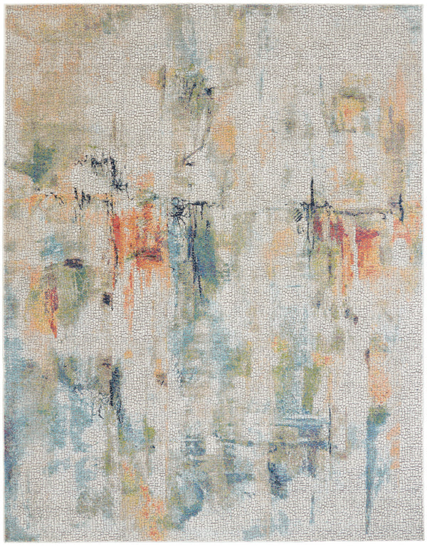 Homeroots 8' X 10' Ivory Blue And Gray Abstract Non Skid Area Rug  Polypropylene 552579