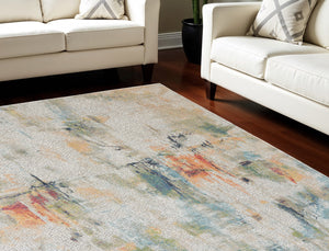 Homeroots 8' X 10' Ivory Blue And Gray Abstract Non Skid Area Rug  Polypropylene 552579