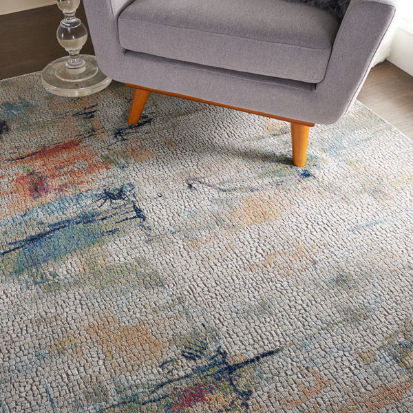 Homeroots 8' X 10' Ivory Blue And Gray Abstract Non Skid Area Rug  Polypropylene 552579