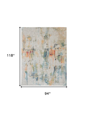 Homeroots 8' X 10' Ivory Blue And Gray Abstract Non Skid Area Rug  Polypropylene 552579