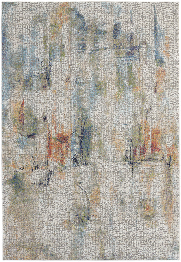 Homeroots 5' X 8' Ivory Blue And Gray Abstract Non Skid Area Rug  Polypropylene 552580