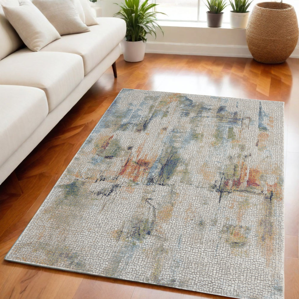 Homeroots 5' X 8' Ivory Blue And Gray Abstract Non Skid Area Rug  Polypropylene 552580
