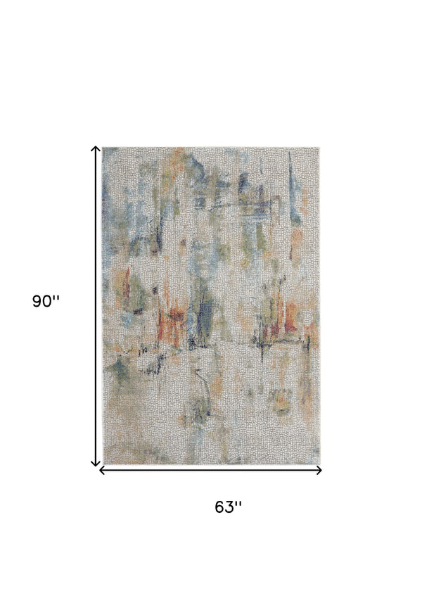 Homeroots 5' X 8' Ivory Blue And Gray Abstract Non Skid Area Rug  Polypropylene 552580