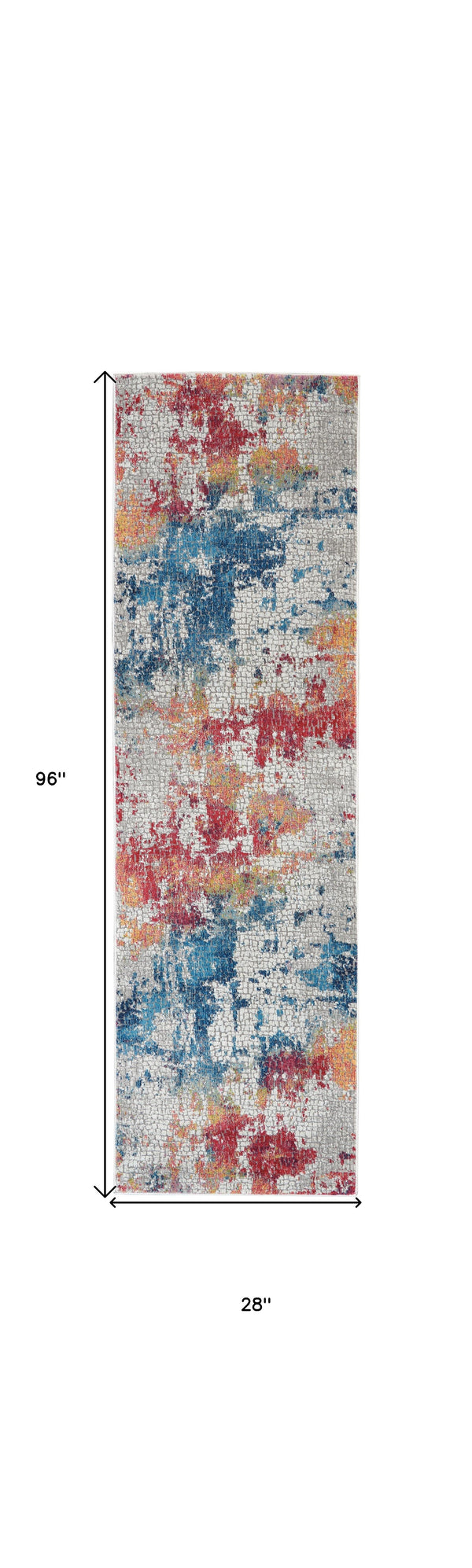 Homeroots 8' Ivory Blue And Orange Abstract Distressed Non Skid Runner Rug  Polypropylene 552582