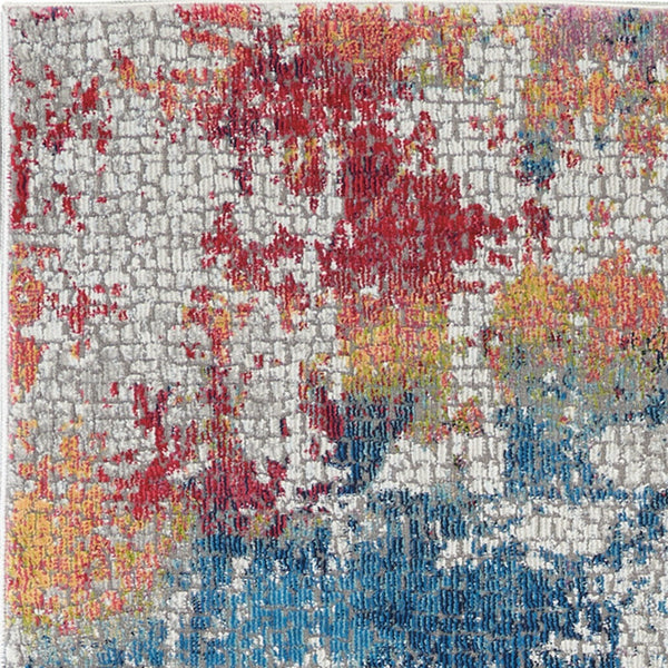 Homeroots 8' Ivory Blue And Orange Abstract Distressed Non Skid Runner Rug  Polypropylene 552582