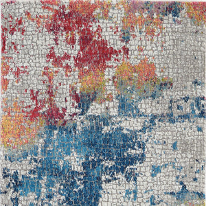 Homeroots 8' Ivory Blue And Orange Abstract Distressed Non Skid Runner Rug  Polypropylene 552582