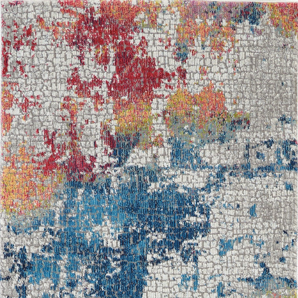 Homeroots 8' Ivory Blue And Orange Abstract Distressed Non Skid Runner Rug  Polypropylene 552582