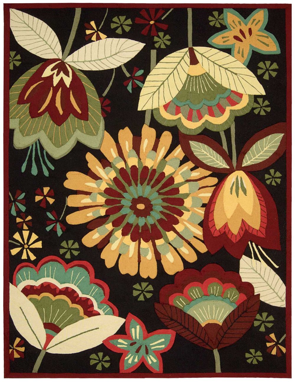 Homeroots 8' X 11' Black And Orange Floral Hand Carved Handmade Area Rug  Polyester 552584