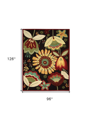 Homeroots 8' X 11' Black And Orange Floral Hand Carved Handmade Area Rug  Polyester 552584