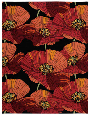 Homeroots 8' X 11' Black And Orange Floral Hand Hooked Area Rug  Polyester 552585