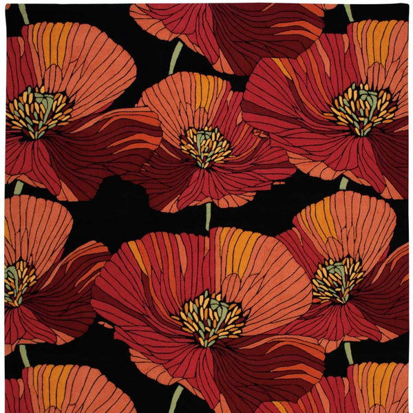 Homeroots 8' X 11' Black And Orange Floral Hand Hooked Area Rug  Polyester 552585