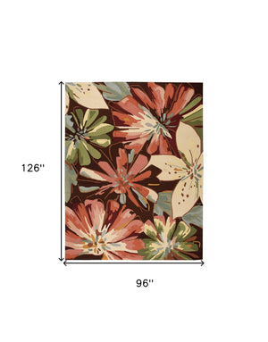 Homeroots 8' X 11' Tan And Dark Brown Botanical Leaves Hand Carved Handmade Area Rug  Polyester 552589