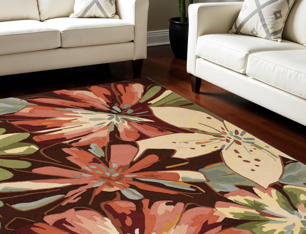 Homeroots 8' X 11' Tan And Dark Brown Botanical Leaves Hand Carved Handmade Area Rug  Polyester 552589