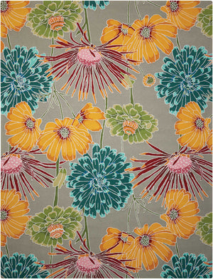 Homeroots 8' X 11' Gray Red And Yellow Floral Hand Carved Handmade Area Rug  Polyester 552594