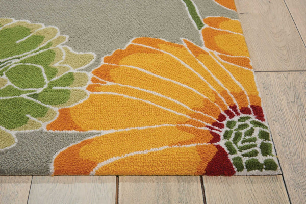 HomeRoots 8' Hand-Carved Floral Area Rug in Gray with Red and Yellow Accents – Durable, Handmade, Unique Design 8' X 11' 552594