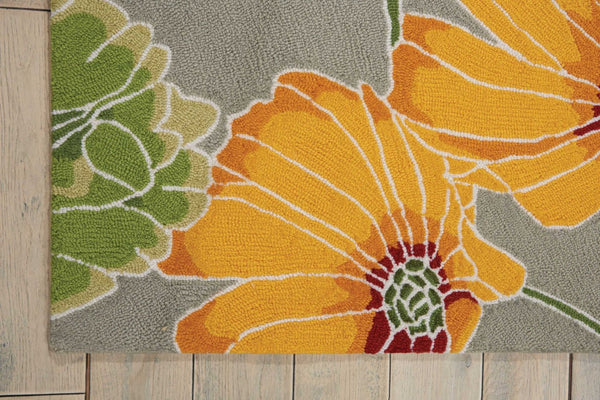 HomeRoots 8' Hand-Carved Floral Area Rug in Gray with Red and Yellow Accents – Durable, Handmade, Unique Design 8' X 11' 552594