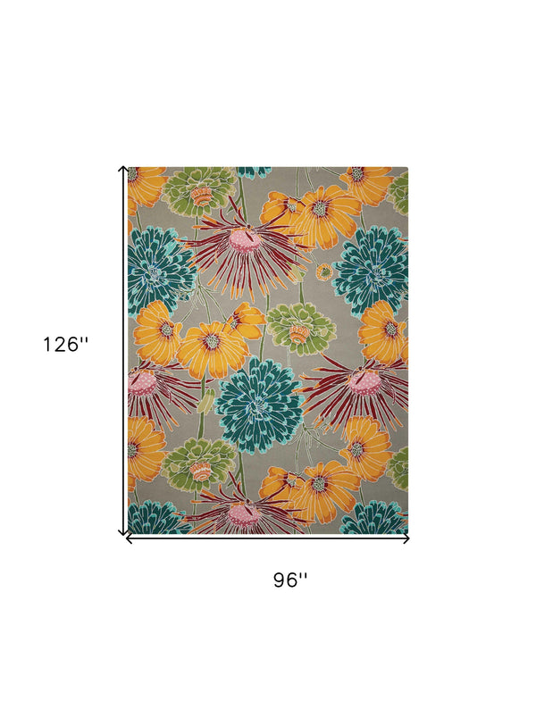 Homeroots 8' X 11' Gray Red And Yellow Floral Hand Carved Handmade Area Rug  Polyester 552594