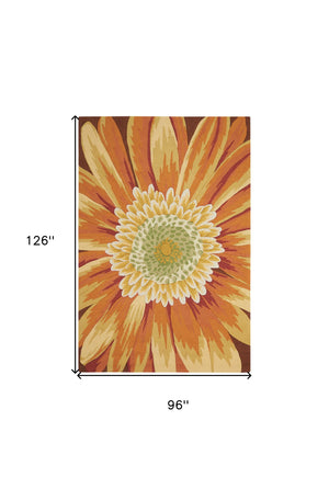 Homeroots 8' X 11' Brown Orange And Yellow Floral Hand Carved Handmade Area Rug  Polyester 552595