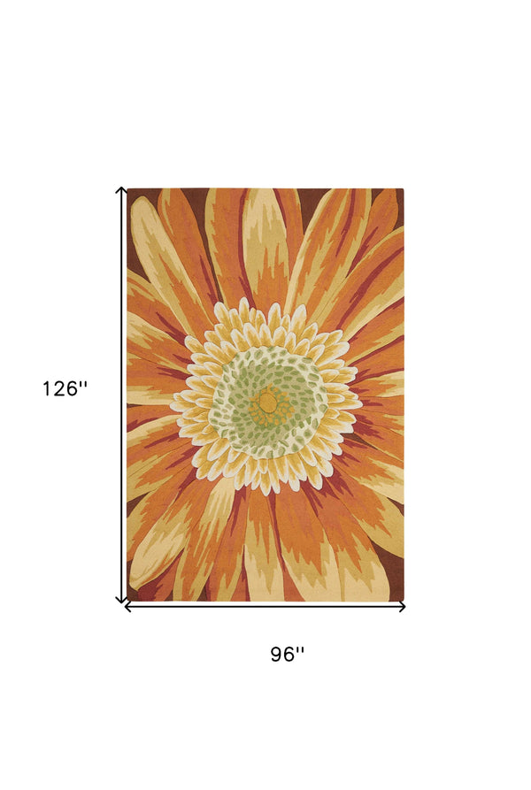 Homeroots 8' X 11' Brown Orange And Yellow Floral Hand Carved Handmade Area Rug  Polyester 552595