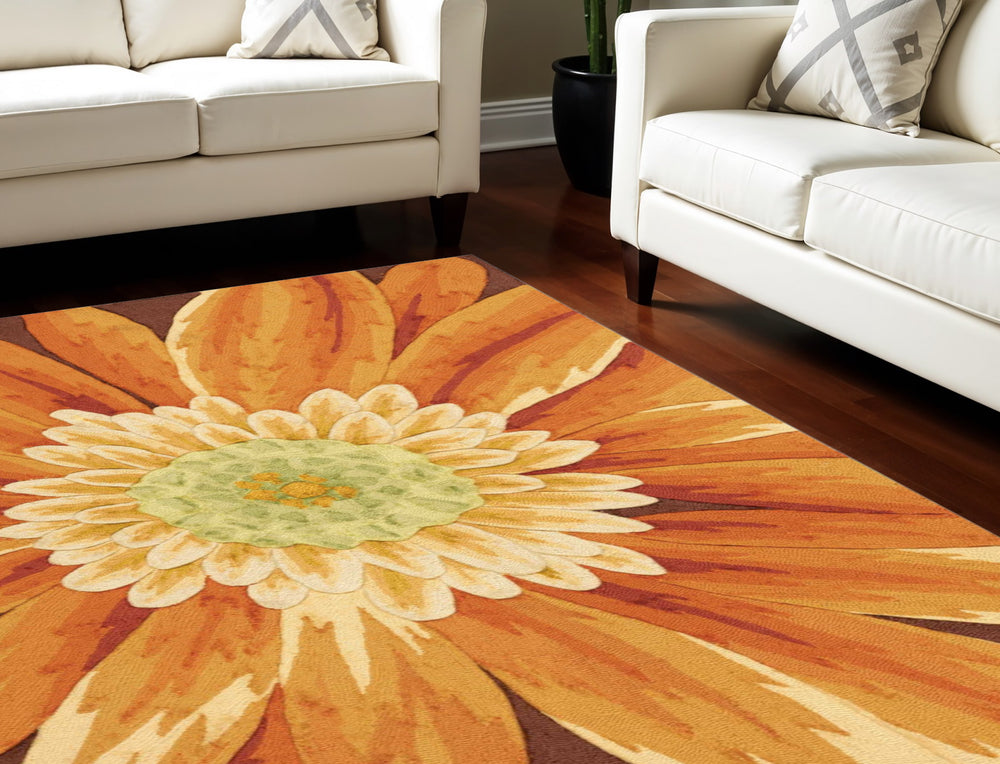 Homeroots 8' X 11' Brown Orange And Yellow Floral Hand Carved Handmade Area Rug  Polyester 552595