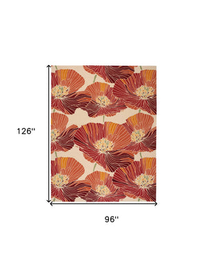 Homeroots 8' X 11' Ivory And Sunset Floral Hand Hooked Area Rug  Polyester 552596