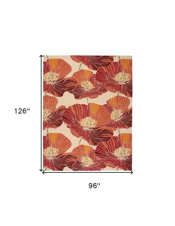 Homeroots 8' X 11' Ivory And Sunset Floral Hand Hooked Area Rug  Polyester 552596