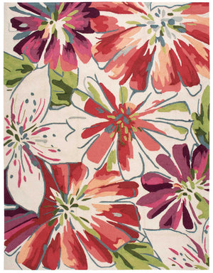 Homeroots 8' X 11' Ivory Green And Red Floral Hand Carved Handmade Area Rug  Polyester 552597