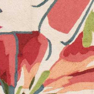 HomeRoots 8' Hand-Carved Handmade Area Rug in Ivory with Green and Red Floral Design - Timeless Elegance 8' X 11' 552597