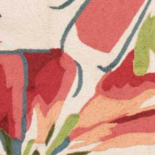 Homeroots 8' X 11' Ivory Green And Red Floral Hand Carved Handmade Area Rug  Polyester 552597