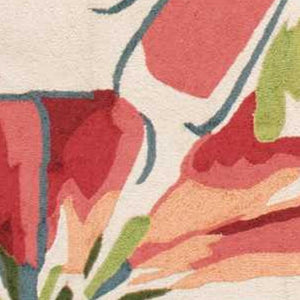 HomeRoots 8' Hand-Carved Handmade Area Rug in Ivory with Green and Red Floral Design - Timeless Elegance 8' X 11' 552597