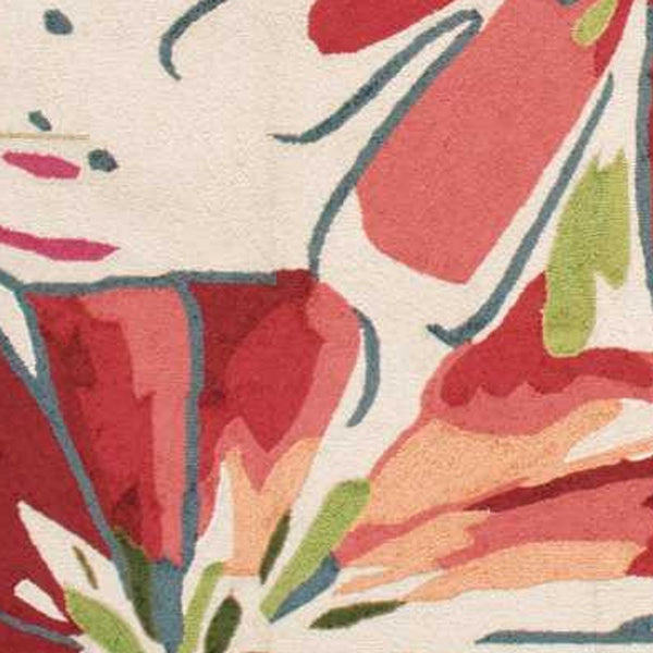 Homeroots 8' X 11' Ivory Green And Red Floral Hand Carved Handmade Area Rug  Polyester 552597