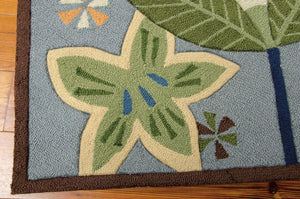 HomeRoots 8' Blue Botanical Leaves Hand-Carved Rug - Unique Artistry, Durable Design for High-Traffic Areas 8' Runner 552600
