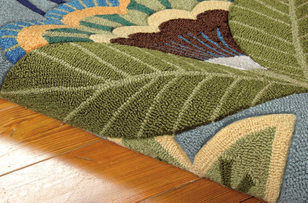 HomeRoots 8' Blue Botanical Leaves Hand-Carved Rug - Unique Artistry, Durable Design for High-Traffic Areas 8' Runner 552600